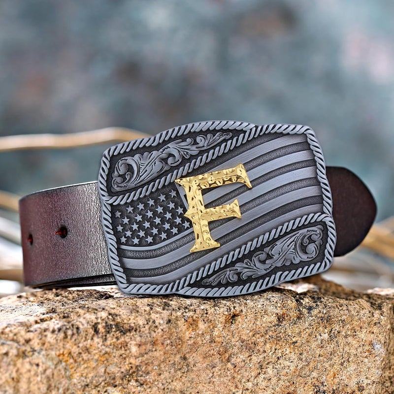 Fibbadet Store Western Cowboy Initial Letters A-Z American Flag Belt Buckle for Men Fathers Day Boyfriend Husband - Image 3